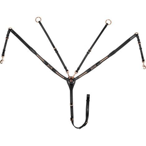 Pony, Marrone: Pettorale con forchetta in cuoio modello Snaffle Rose Gold con filetti oro rosa