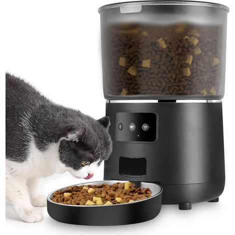 Dispensador automático de comida para gatos/perros de 4 litros, dispensador de comida para perros, con cuenco de acero inoxidable, 4 raciones al día. (1/5)