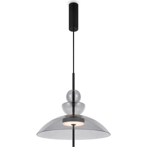 Maytoni Bangkok Plafonnier moderne en forme de dôme de 40 cm, noir, 3 000 K, 1 300 lm, abat-jour gris (1/2)