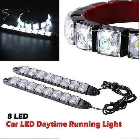 2 bandes lumineuses LED blanches 8000K, 12 V, 8 LED, pour feux de jour/antibrouillards de voiture. (1/5)
