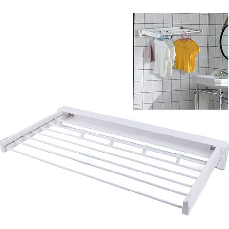 Tendedero de pared plegable de plástico con 7 barras de secado invisibles para uso interior, color blanco