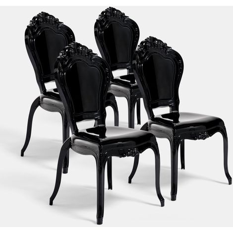 Set 4 sillas de policarbonato negro Silla de cocina/sala de estar Sillones de plástico para comedor Sillón dormitorio (1/5)