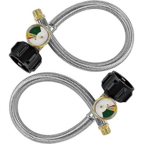 Tuyau de propane de 15 pouces pour VR avec manomètre pour réservoirs de 5 à 40 lb - Tuyau de propane tressé en acier inoxydable à raccord rapide