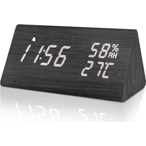 Réveil Numérique en Bois - Horloge Digitale LED Silencieuse - Luminosité Réglable, Fonction Snooze, Affichage de la Température et de l'Humidité - Alimenté par USB pour Maison/Bureau (1/4)
