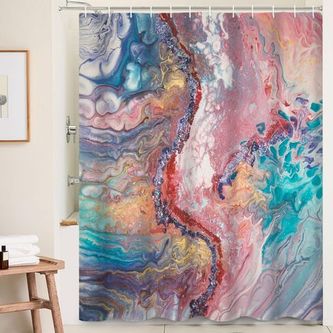 183x213cm Ensemble de Rideaux de Douche en marbre Rose Bleu Ombre Rideaux de Douche de Luxe Abstrait Moderne Salle de Bain Art Rideau Rideau de Baignoire étanche (1/5)