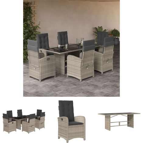 The Living Store 7-tlg. Garten-Essgruppe mit Kissen Hellgrau Poly Rattan - Gartenmöbel-Sets (1/5)
