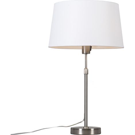 QAZQA Lampada da tavolo con paralume Parte - Moderno - Tessuto,Acciaio - Bianco/Acciaio - Tondo Max. 1 x Watt