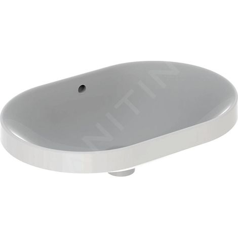 Geberit – Vasque à encastrer 600x400 mm – Céramique sanitaire blanche – Trop-plein visible – Forme ovale – Semi-encastrable (1/4)