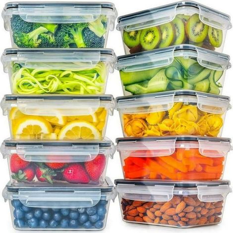 Lot de 10 boîtes de conservation (887 ml) Plastique sans BPA avec couvercles Boîtes hermétiques et réutilisables, étanches et réutilisables, idéales pour la préparation des repas, les déjeuners et l