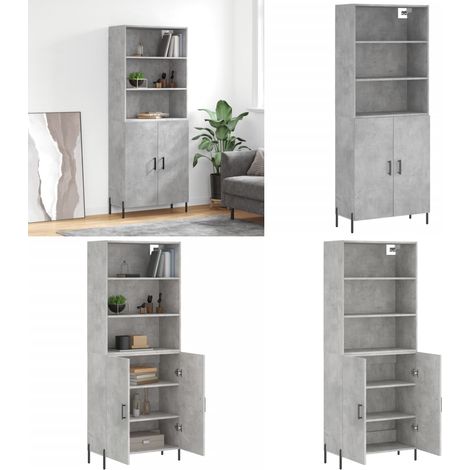 Buffet haut Gris béton 69,5x34x180 cm Bois d'ingénierie - Buffet Design Moderne - Meuble Rangement Gris - Armoire Haute - Buffet Cuisine - Mobilier Salon - Home & Living (1/5)