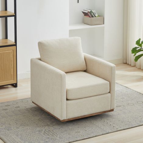Fauteuil pivotant rembourré quatre places, fauteuil confortable, fauteuil club 360° et chaise longue avec accoudoirs pour salon, chambre, appartement et chambre d'enfant, BEIGE