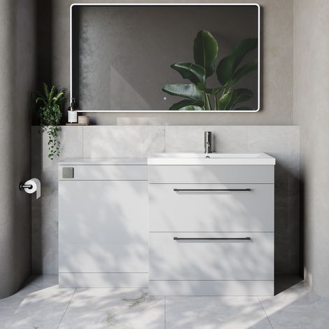 Napoli 390 Cento Gloss Grey Pearl 1400mm 2 Drawer Vanity Unit Toilet Suite with Glide Basin - 1400mm - Gunmetal Grey 480mm HandleWithout Kingston Toilet Pan