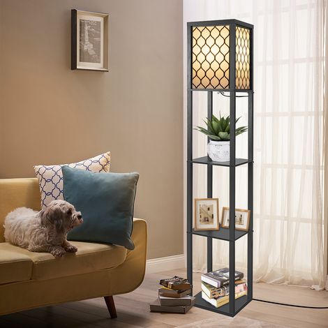 Lampada Salotto da Terra, Ultrixe, Pavimento in Legno con Scaffale, Lampade da Terra Inclusa Lampadina LED E27, Lampade da Terra per Soggiorno, Camera da Letto, Studio e Ufficio, 26 x 26 x 159 cm