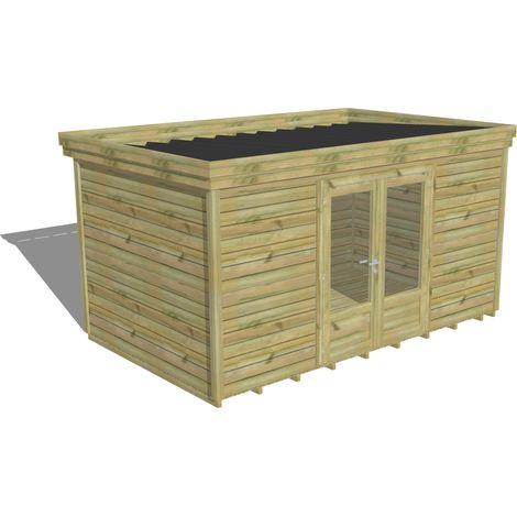 ABRI DE JARDIN bois Pin autoclave 27mm - 4,34x2,64m / 11,5m2 - Bac acier - Plancher bois
