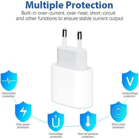 RisingFF Chargeur iPhone - Chargeur rapide - Adaptateur + Cable USB-C 20 W Blanc Lot de 4 iPhone (1/5)