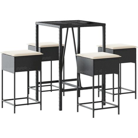 Maison Exclusive - Set Bar da Giardino 5 pz con Cuscini in Polyrattan Nero (1/5)