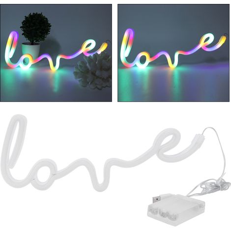 Enseignes lumineuses néon « Lettres d'amour » - Lumière LED décorative colorée pour décoration de fête - Alimentation USB/piles (1/5)