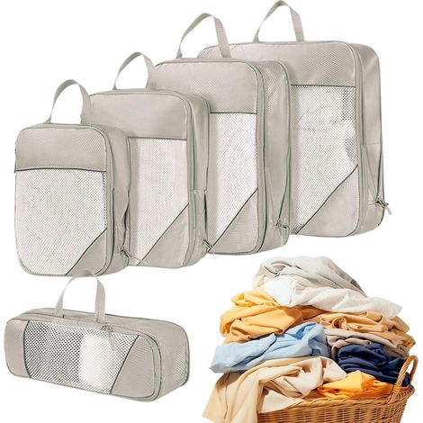 Sacs de compression, organisateurs de rangement, résistant à l'eau, pliables, gain de place, pour bagages, avion, voyages, vêtements, vacances, déménagement, croisière (1/5)