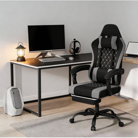 MEUBLIV Sedia da ufficio 70x70x127 cm nera e grigia – schienale reclinabile, con poggiapiedi (1/5)