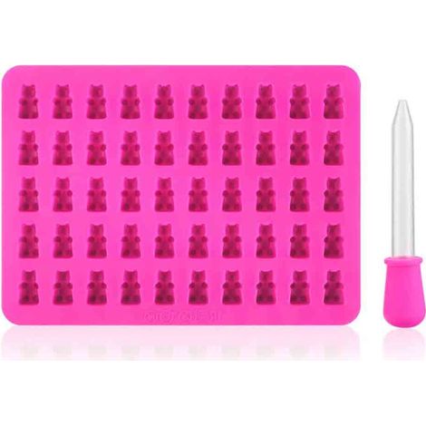 Set di 50 stampi in silicone + pipetta, a forma di orsetto, per cubetti di ghiaccio o gelatine.