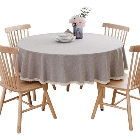 Nappe ronde en mélange coton-lin, Gris clair, Ø 220 cm