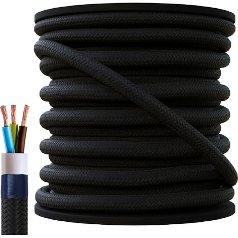 7 mètres 3 - fils Câble textile fil électrique tissu rond 3x1,5 3G1,5 zèbré tigré noir et blanc 40