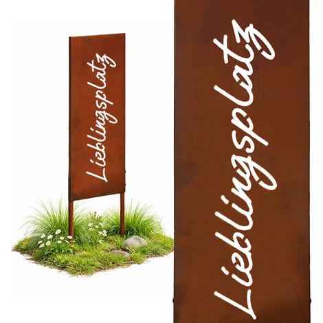 Relaxdays Edelrost Gartendeko, Lieblingsplatz, HB: 85 x 28 cm, Gartenstecker wetterfest, zum Stecken, Eisen braun