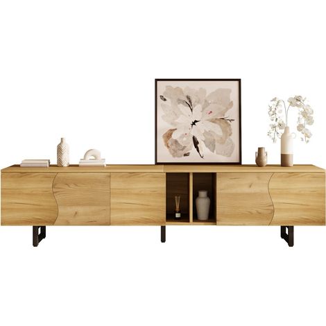 Meuble TV bas 5 portes avec panneau et support TV intégré - Design unique - 191x38x46,5cm (1/5)