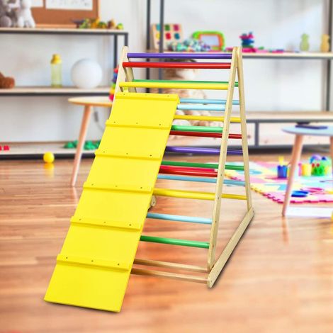 COSTWAY 2 en 1 Échelle d’Escalade pour Enfants, Triangle Escalade en Bois Pliant de Haute Qualité, Surface Bien Lisse Utilisation à la Jardin d'enfant ou à la Maison plus de 3 Ans (1/5)