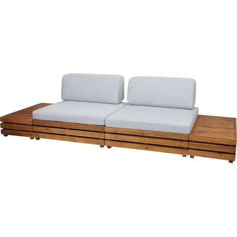 Garten-Garnitur HHG-094, Lounge-Set Sitzgruppe Lounge-Sessel Sofa, Spun Poly Akazie Holz MVG Polster hellgrau