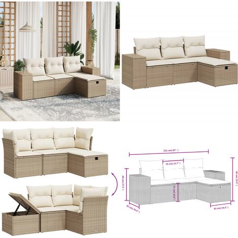 4-tlg. Garten-Sofagarnitur mit Kissen Beige Poly Rattan - Gartengestell - Gartenmöbelset - Outdoor-Lounge - Lounge Set - Rattan Sessel - Home & Living (1/5)