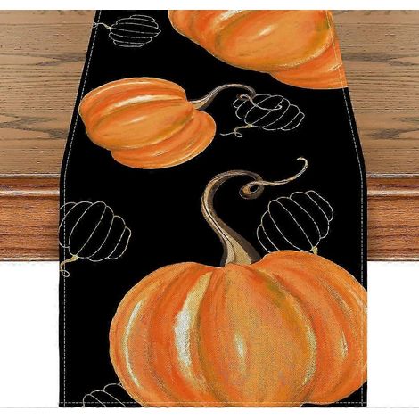 Dekorative Herbsttischdecke mit Kürbis- und Ahornblattmuster, ideal für Couchtisch oder TV-Möbel, für eine festliche Thanksgiving-Atmosphäre. Tischläufer aus Polyester. (1/5)