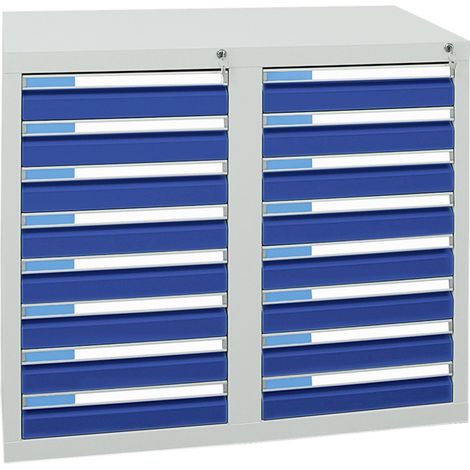Stumpf Schubladenschrank Serie ESTA, 16 Schubladen enzianblau (16x100mm) (1/2)