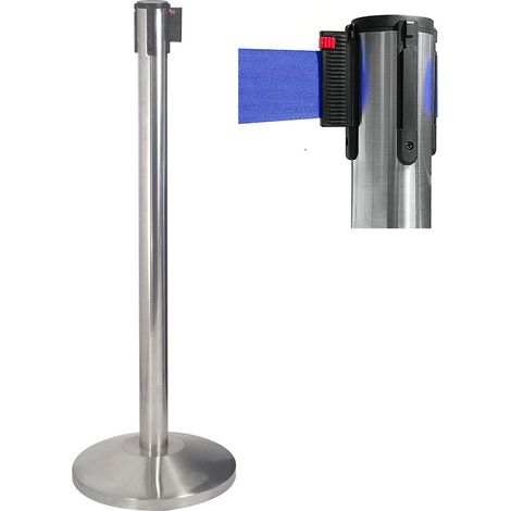 Colonnina Tendinastro 3 metri in Acciaio Inox Spazzolato Ø36x101 cm Nastro Blu