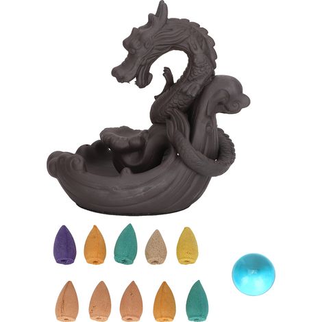 Encensoir en céramique dragon porte-encens à fumée inversée pour cônes d'encens décoration intérieure (1/5)