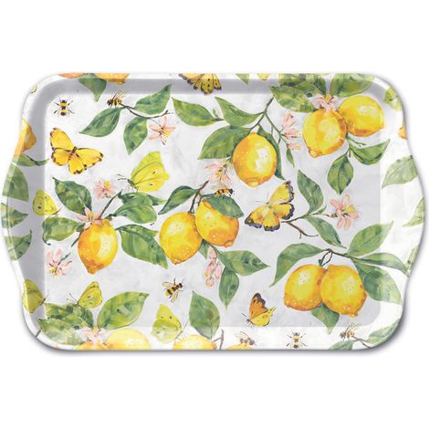 Mini plateau rectangulaire en mélamine Citrons et papillons