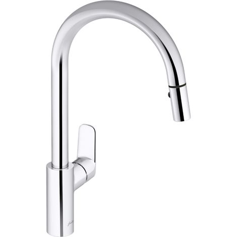 Jacob Delafon – Mitigeur de lavabo col de cygne orientable – Douchette extractible à 2 jets – Limiteur de débit sensible – Installation 1 trou – Chromé