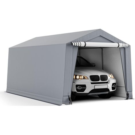 COSTWAY Tendone Garage 2,9 x 4,9 m, Telaio in Acciaio Zincato, Travi Triangolari Rinforzate, per Auto, Moto, Biciclette, Carico e Evento all'aperto, Grigio (1/5)