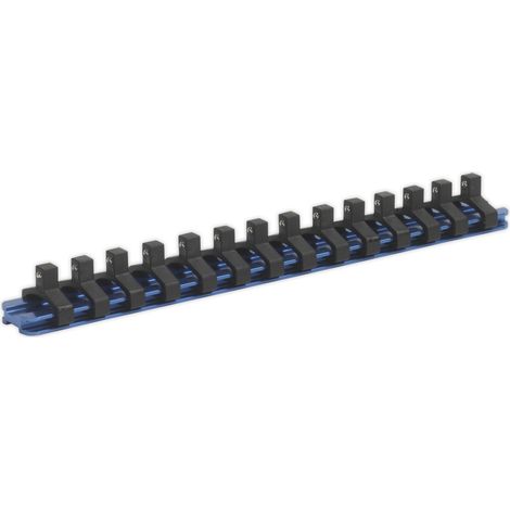 Sealey 1/4""Sq Drive Socket Retaining Rail with 14 Clips Aluminium SR1414
