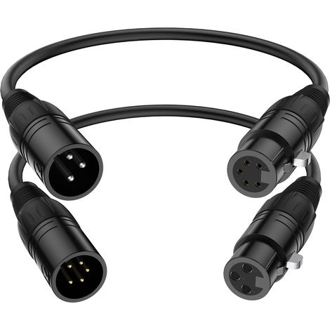 Lot de 2 Câble XLR, Connecteur 3 Broches vers 5 Broches, Câble Audio DMX, Longueur 30 cm, pour Éclairage Scène (1/5)