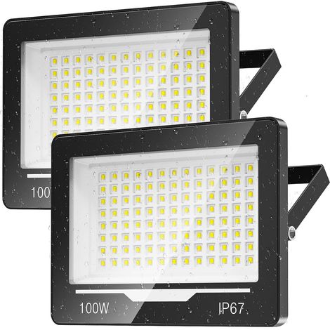 Spot Projecteur LED Extérieur 100W 2 Pièce - 10000LM 6500K Blanc Froid Lampe Phare LED Exterieur IP67 Etanche Eclairage Extérieur pour Terrasse,Jardin (1/5)