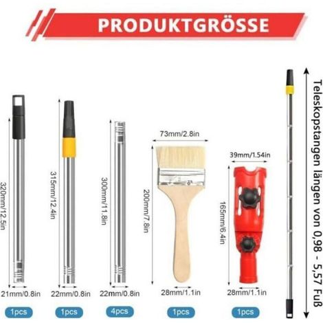 1 Kit extension pinceau multi-angle, 6 barres télescopiques, angle 160°, pour plafond haut, mur (1/3)