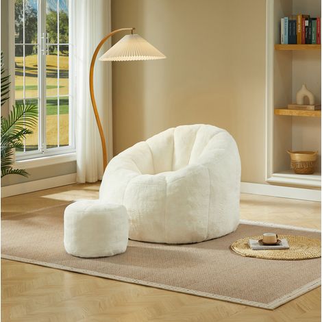 Fauteuil avec repose-pieds, 105 x 105 x 70 cm, sans montage, blanc OKMYHOME (1/5)