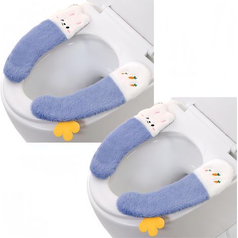 Paar Toilettensitzbezüge, dickes und rutschfestes Toilettensitzkissen, niedlicher, waschbarer Plüsch-Wintertoilettensitz, weiches Toilettensitzkissen (BLAU) (1/5)