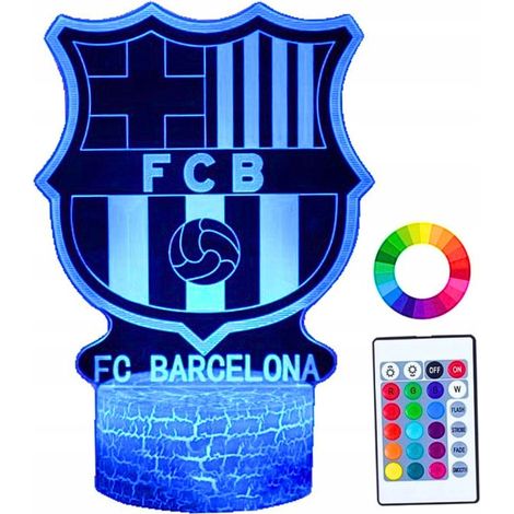 Lampada notturna per bambini con stemma del FC Barcelona, logo 16 LED 3D + telecomando (1/5)