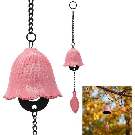 Japanisches Windspiel Ahornblatt Gusseisen Rosa für Garten & Balkon
