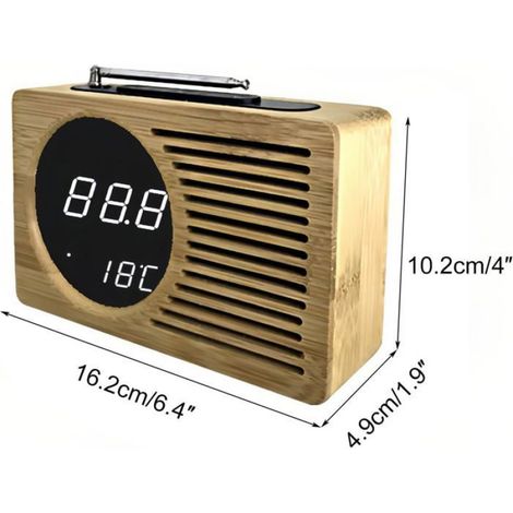 Radio-réveil numérique, contrôle vocal bambou, température date, 4 niveaux luminosité, 12/24h, pour chambre et bureau à domicile (1/5)
