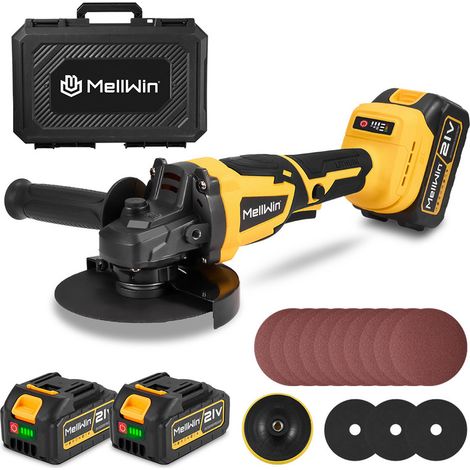 Meuleuse d'angle sans fil 125 mm,3 vitesses réglables avec 2 4.0 batteries,12 000 tr/min moteur brushless,pour couper, meuler,polissage. (jaune) (1/5)