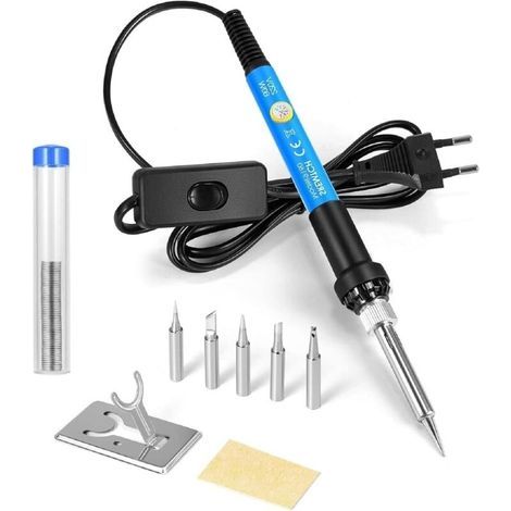 Fer a Souder Etain de Précision avec Support et Interrupteur ON/OFF, Temperature Réglable 200450℃, 9 en 1 Kit, 5 pointes, fil à souder (1/5)