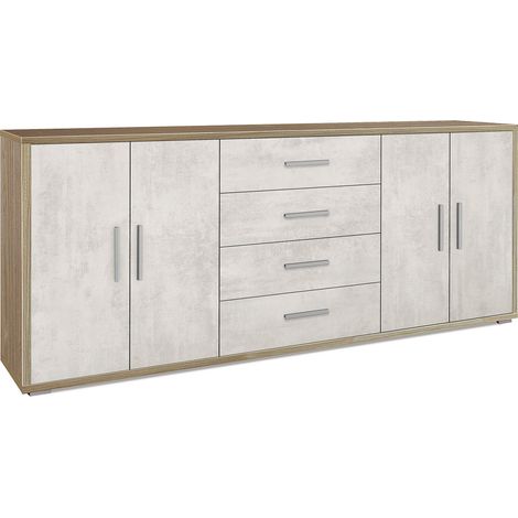 Mobile Basso 4 Ante 4 Cassetti 203x84x41 cm Noce Stelvio/Ossido Bianco (1/3)